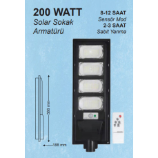 200w Ledli Güneş Enerjili Sokak Armatürü